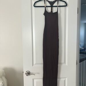 Brown/Gold fitted Maxi Dress